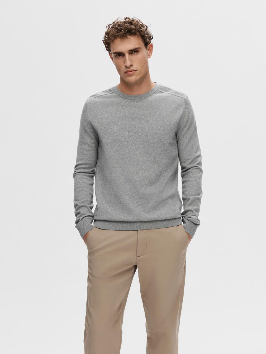 Selected MANCHES LONGUES PULL EN MAILLE, Medium Grey Melange, highres - 16074682_MediumGreyMelange_003.jpg
