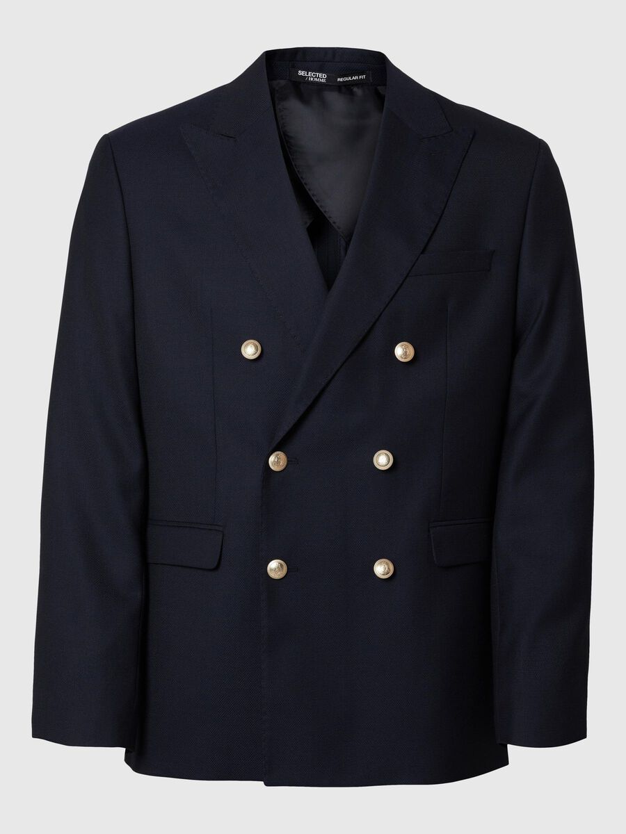 Selected À SIMPLE BOUTONNAGE EN LAINE MÉLANGÉE BLAZER, Dark Navy, highres - 16095790_DarkNavy_001.jpg