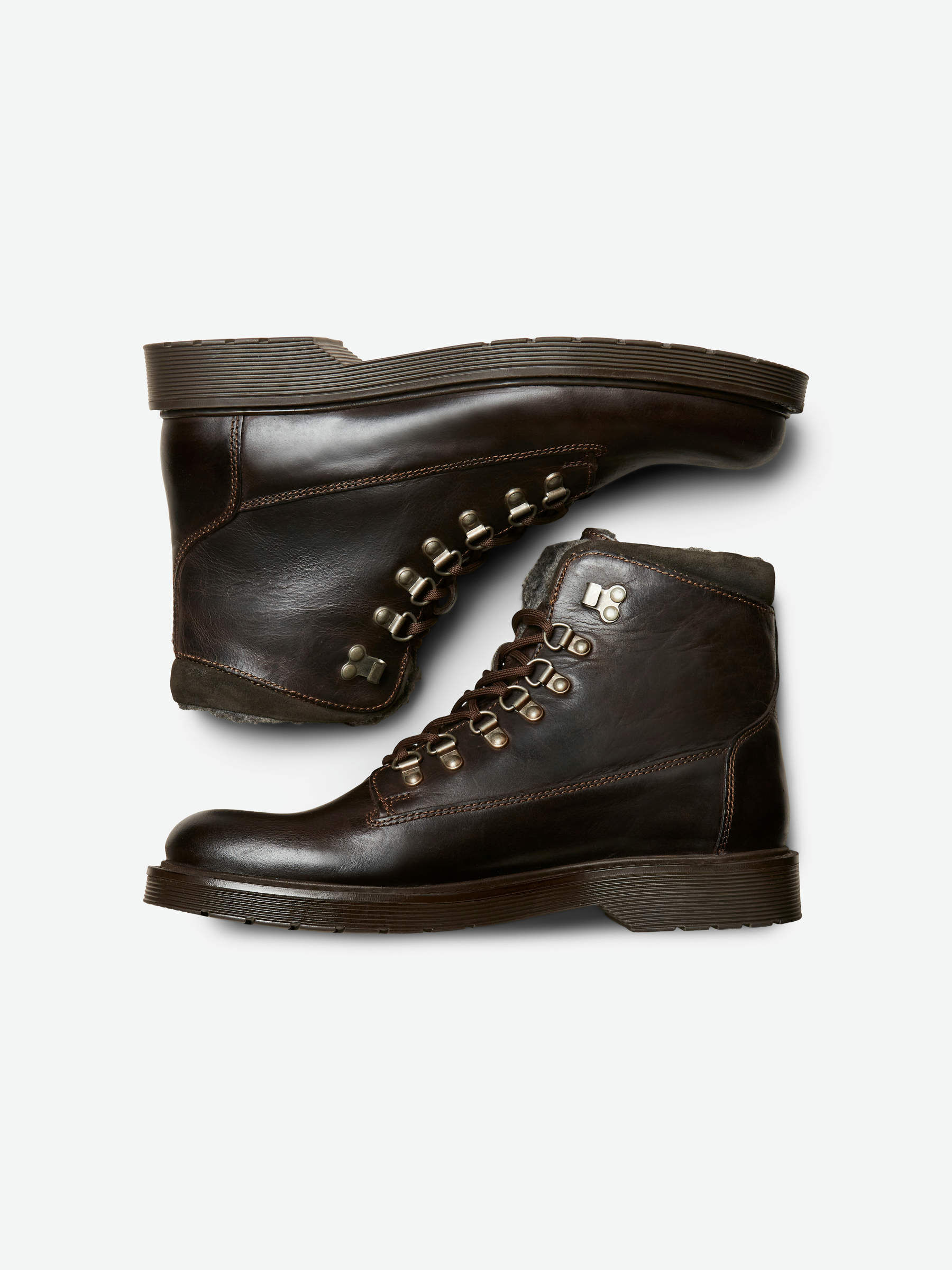 LEATHER HIKING BOOTS Brown SELECTED HOMME