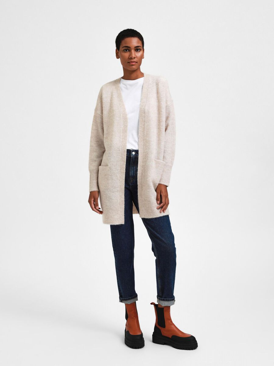 Selected LONG KNITTED CARDIGAN, Birch, highres - 16085216_Birch_943683_005.jpg