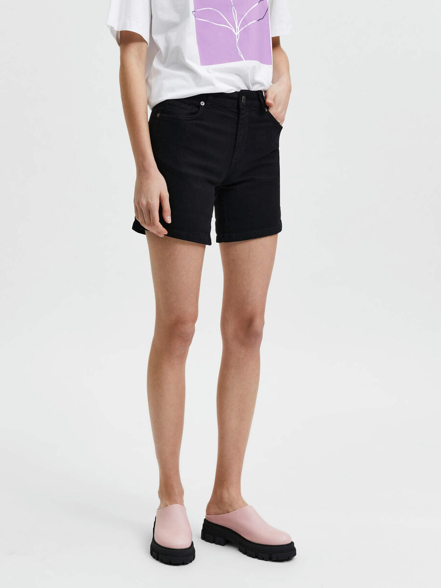 Selected MID WAIST DENIM SHORTS, Black Denim, highres - 16084865_BlackDenim_003.jpg