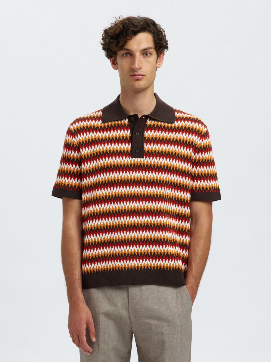 Selected SHORT SLEEVED KNITTED POLO SHIRT, Chocolate Torte, highres - 16100181_ChocolateTorte_1238654_003.jpg