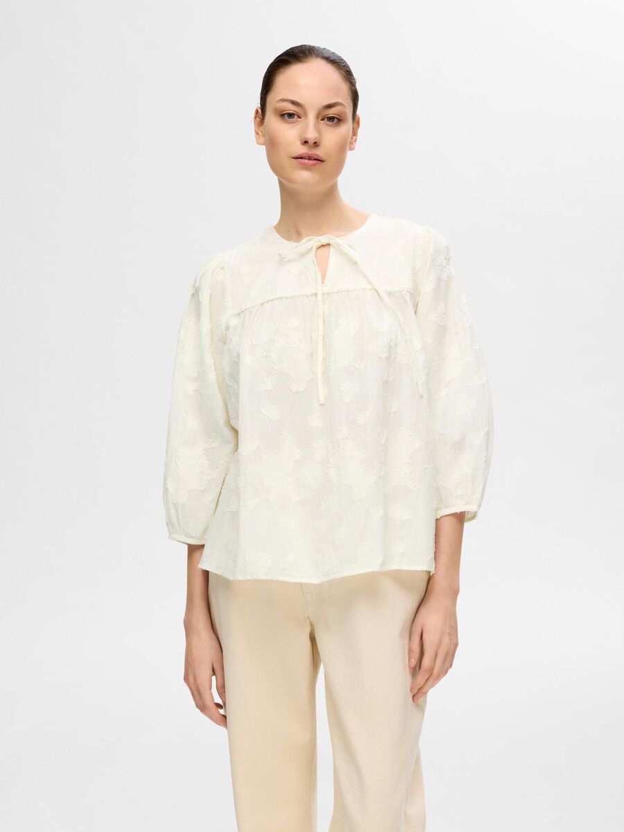 Selected TEXTURED 3/4 SLEEVED BLOUSE, Snow White, highres - 16093988_SnowWhite_003.jpg
