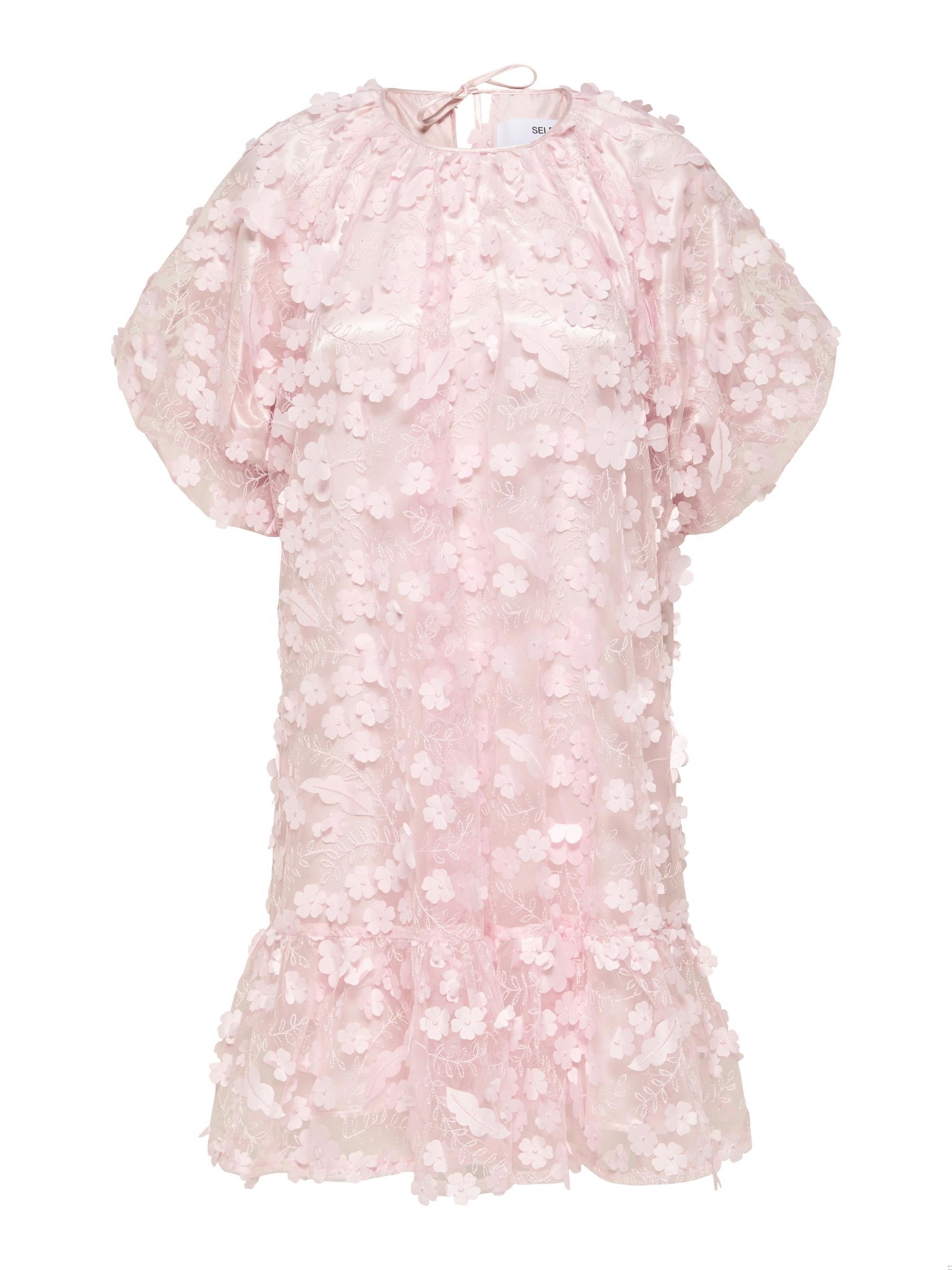 3D BLOEMEN TEXTUUR MINI JURK Roze SELECTED FEMME