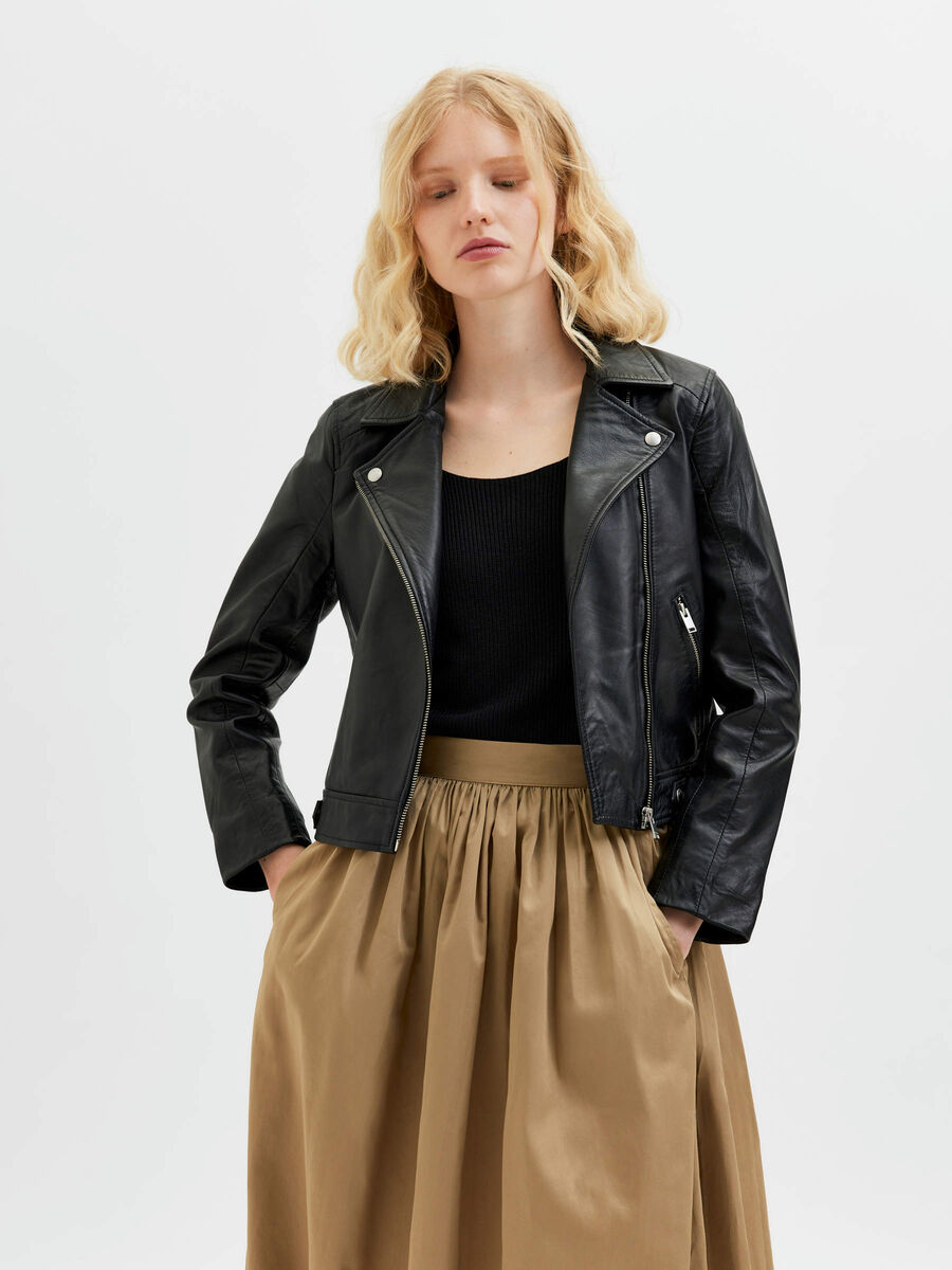 Selected PETITE MOTARD VESTE EN CUIR, Black, highres - 16082122_Black_003.jpg