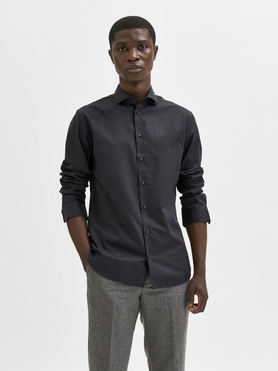 Selected LONG SLEEVED SHIRT, Black, highres - 16081385_Black_003.jpg