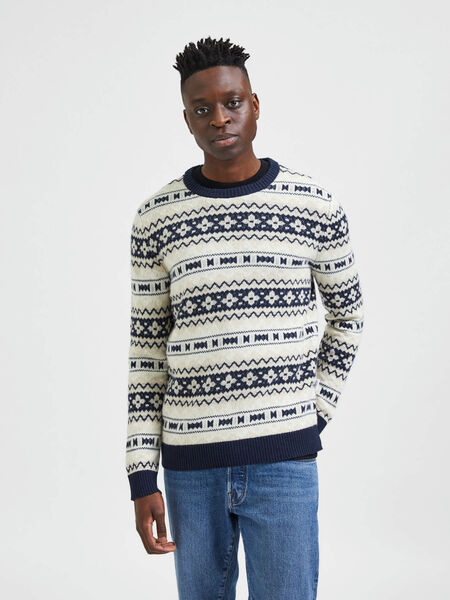 Selected TRADITIONAL KNITTED PULLOVER, Oatmeal, highres - 16086654_Oatmeal_967621_003.jpg