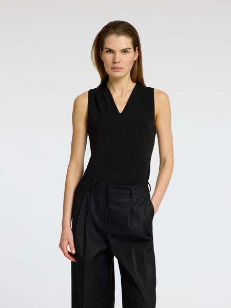 Selected SLEEVELESS V-NECK TOP, Black, highres - 16096372_Black_003.jpg