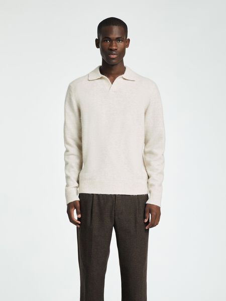 Selected KNITTED  POLO SHIRT, Oatmeal, highres - 16094572_Oatmeal_1121451_003.jpg