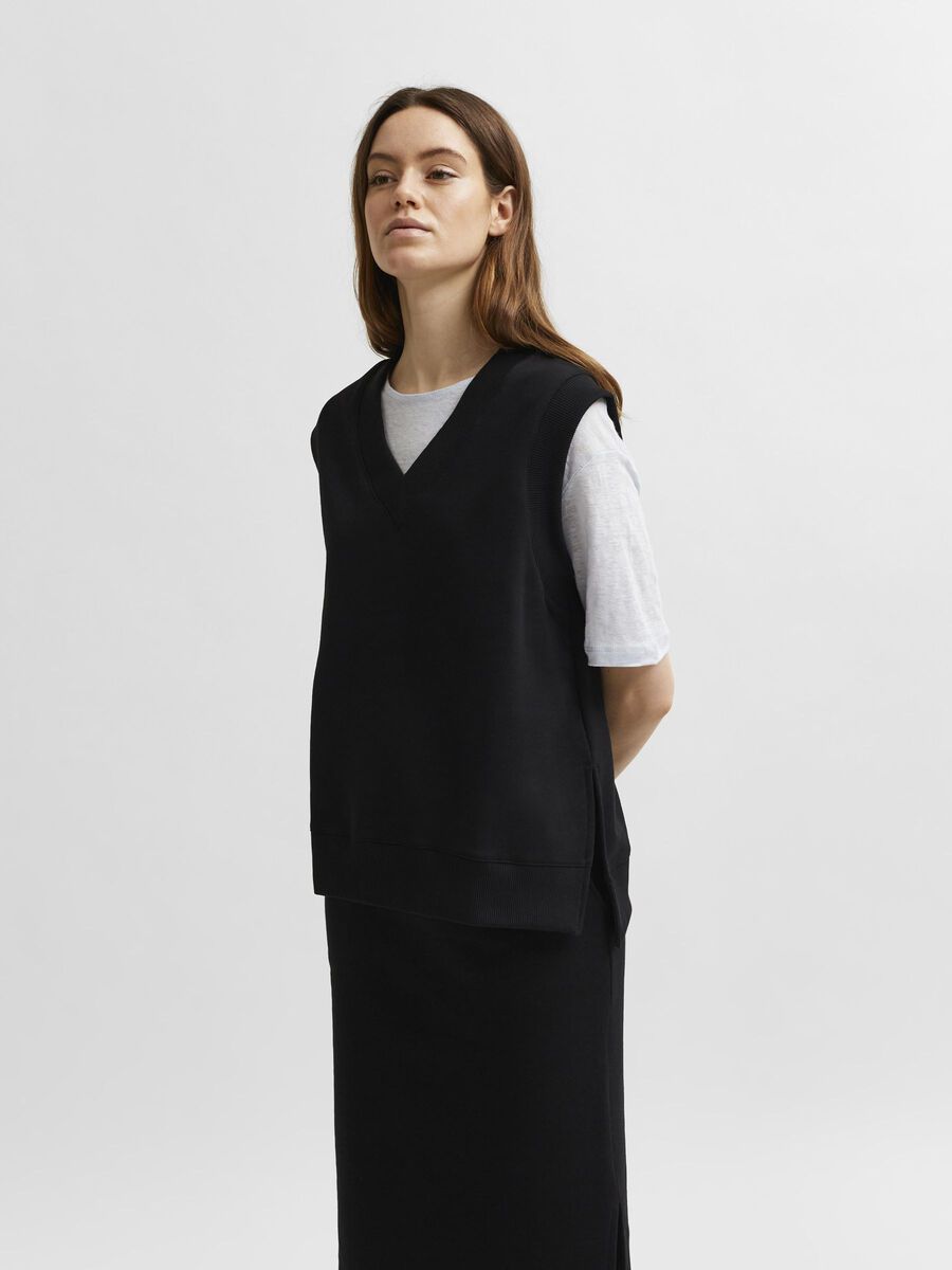 Selected ORGANIC COTTTON SWEAT VEST, Black, highres - 16078321_Black_003.jpg