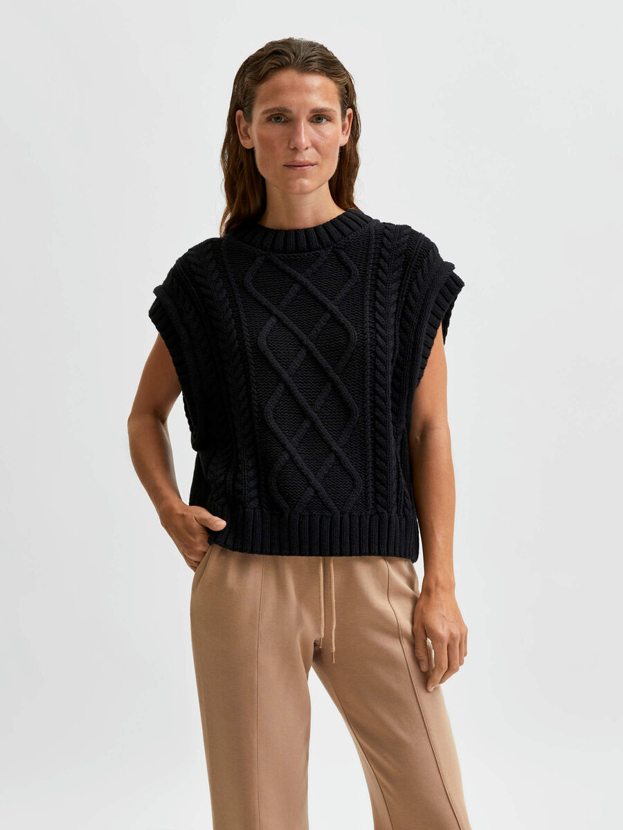 Selected AFKORTEDE ÆRMER STRIK VEST, Black, highres - 16081074_Black_003.jpg