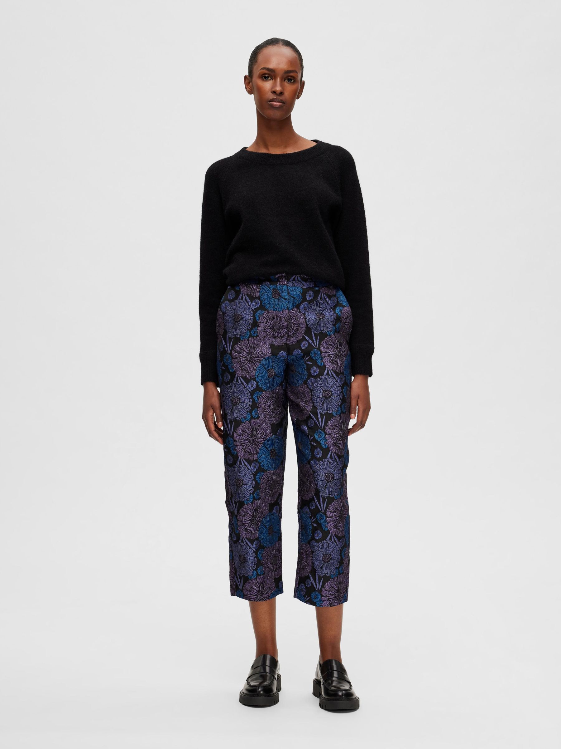 PETITE FLORAL JACQUARD TROUSERS Black SELECTED FEMME