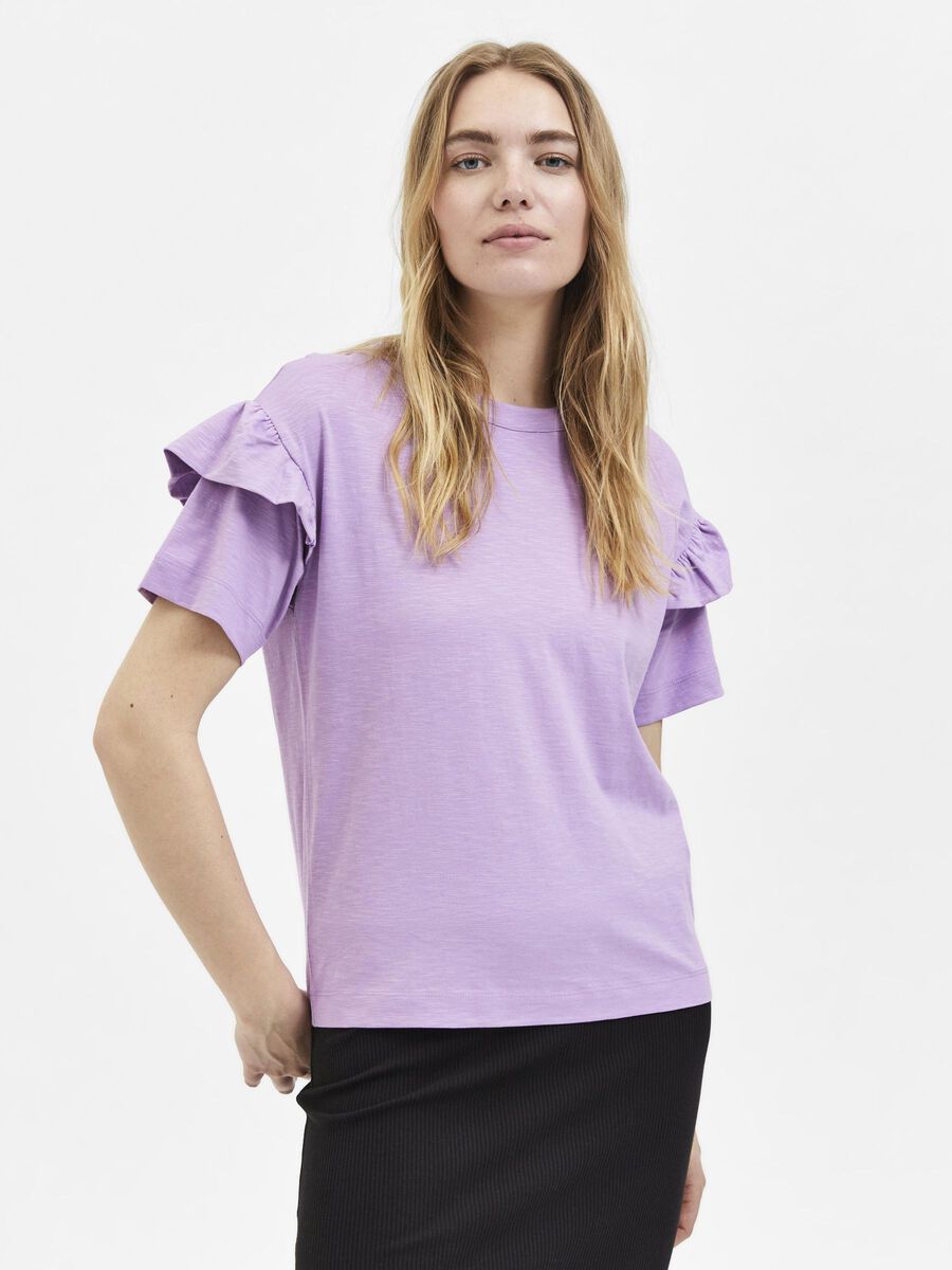 Selected ORGANIC COTTON RUFFLE T-SHIRT, African Violet, highres - 16079837_AfricanViolet_003.jpg