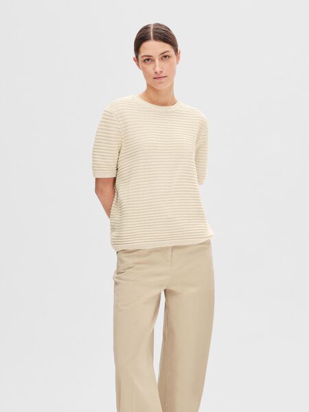 Selected SHORT-SLEEVED KNITTED TOP, Birch, highres - 16093036_Birch_003.jpg