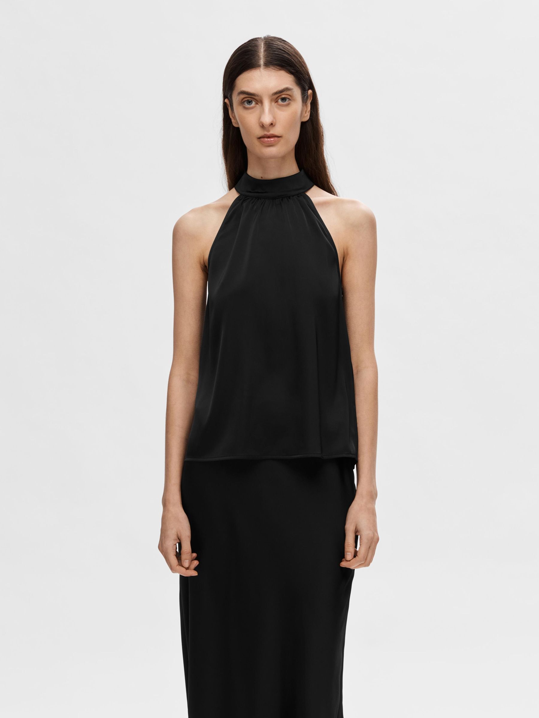 Black satin halter neck top new arrivals