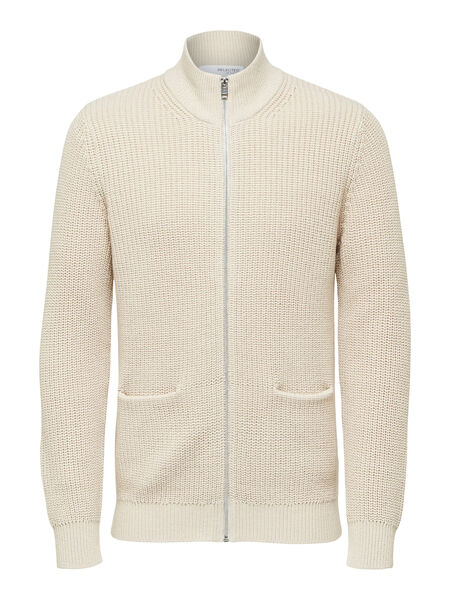 Selected KNITTED ZIP UP CARDIGAN, Oatmeal, highres - 16081845_Oatmeal_001.jpg