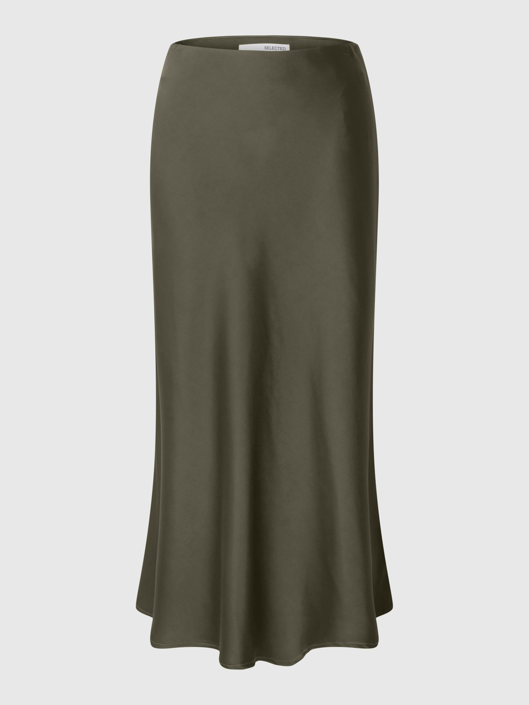 Dark green satin midi skirt sale