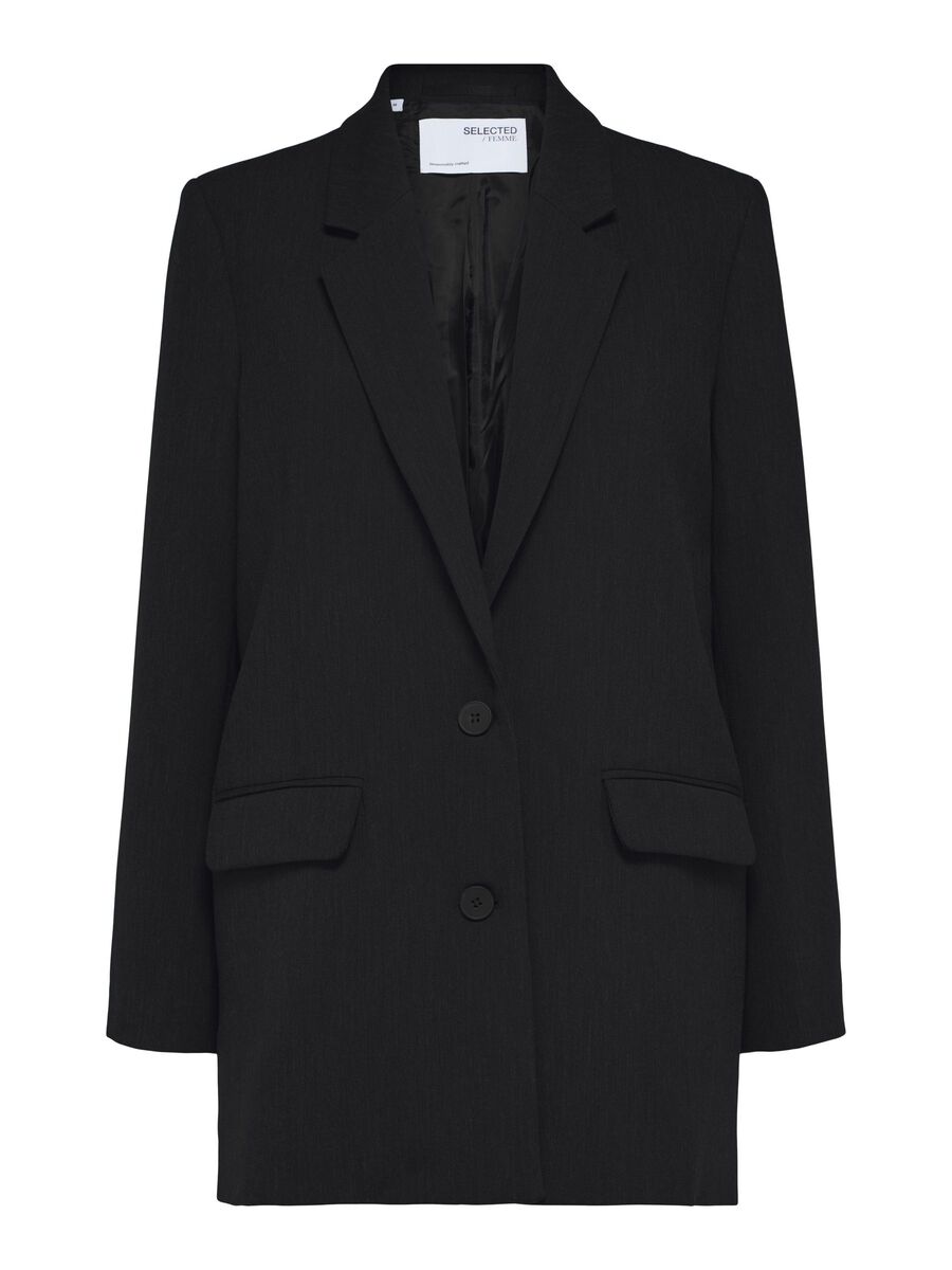 Selected LONG RELAXED FIT SINGLE-BREASTED BLAZER, Black, highres - 16091541_Black_001.jpg