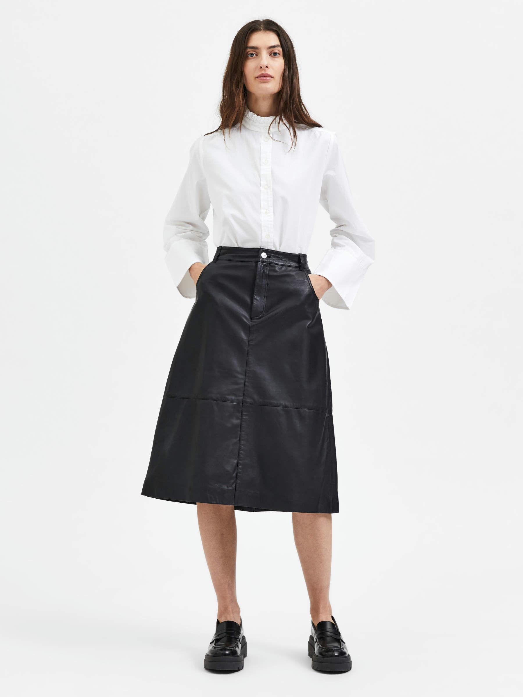 A LIJN LEREN ROK Zwart SELECTED FEMME