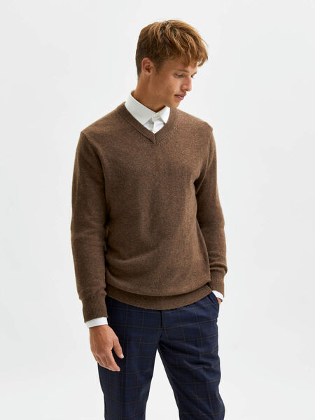 Selected V-NECK KNITTED JUMPER, Chocolate Brown, highres - 16081102_ChocolateBrown_879537_003.jpg