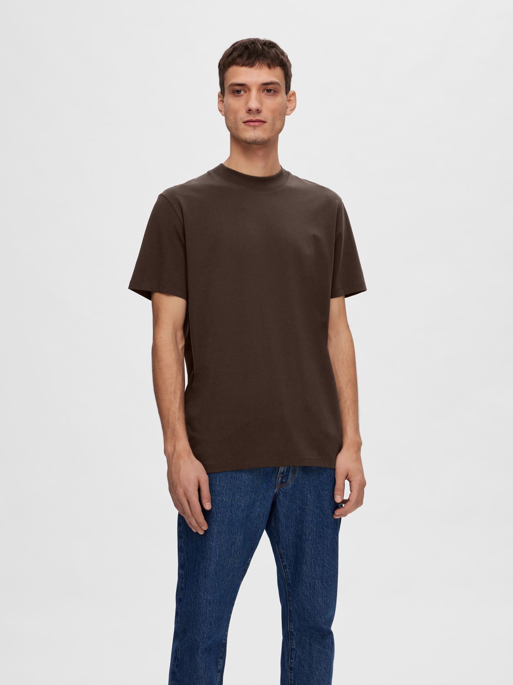 SHORT SLEEVED T SHIRT Brown SELECTED HOMME