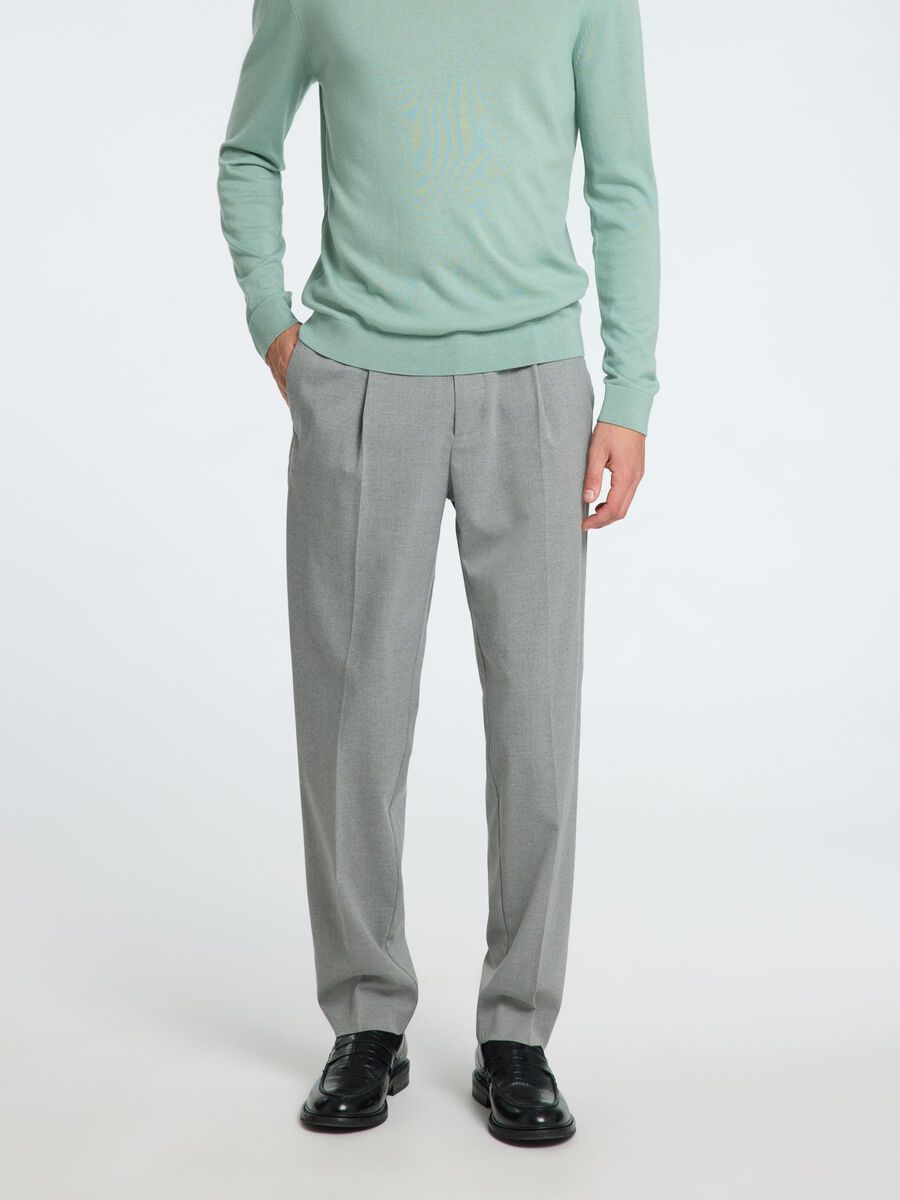 Selected VISCOSE BLEND PLEATED TROUSERS, Medium Grey Melange, highres - 16094358_MediumGreyMelange_003.jpg