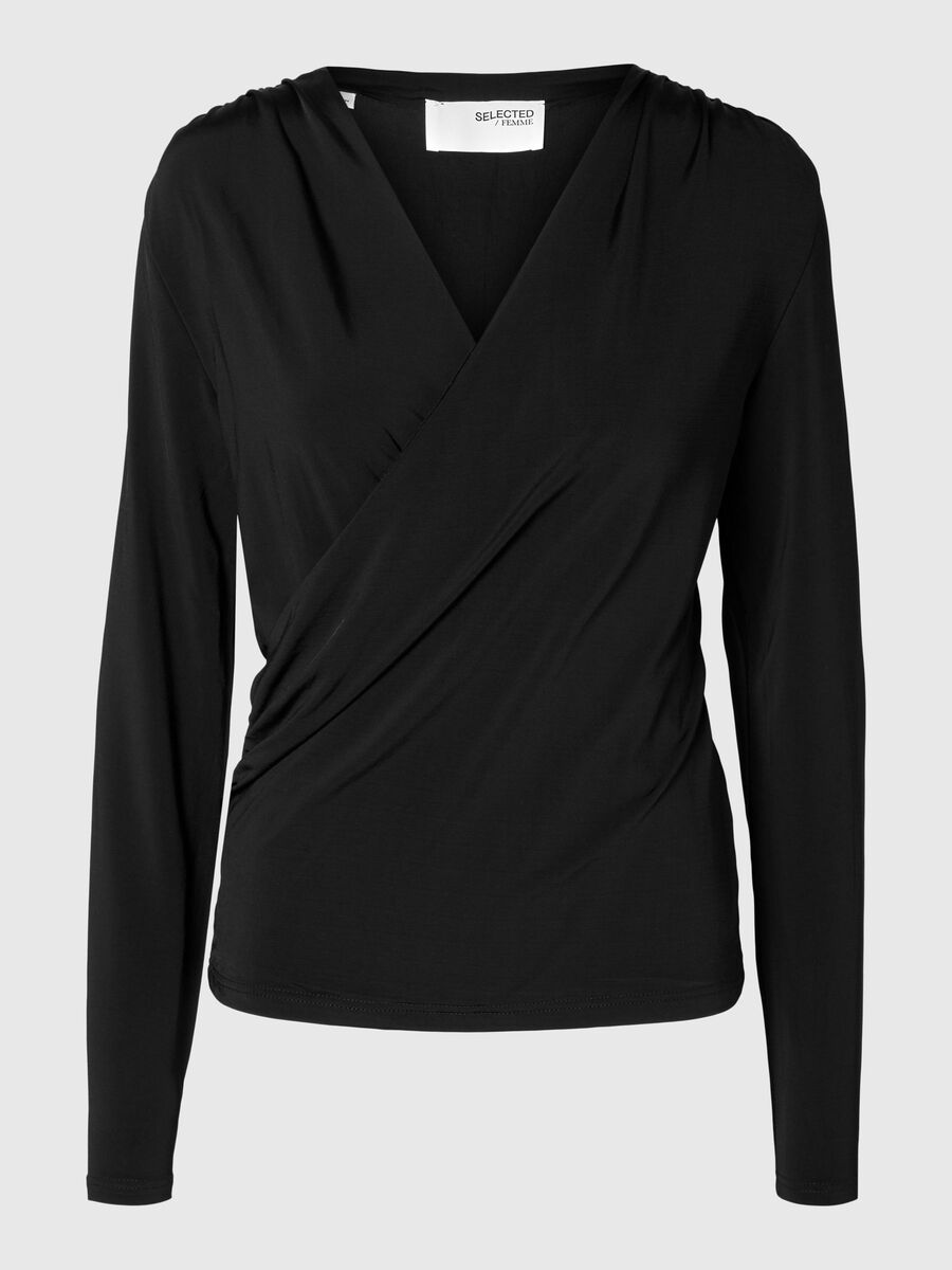 Selected VISKOSEBLANDING TOPP MED OMSLAG, Black, highres - 16095304_Black_001.jpg