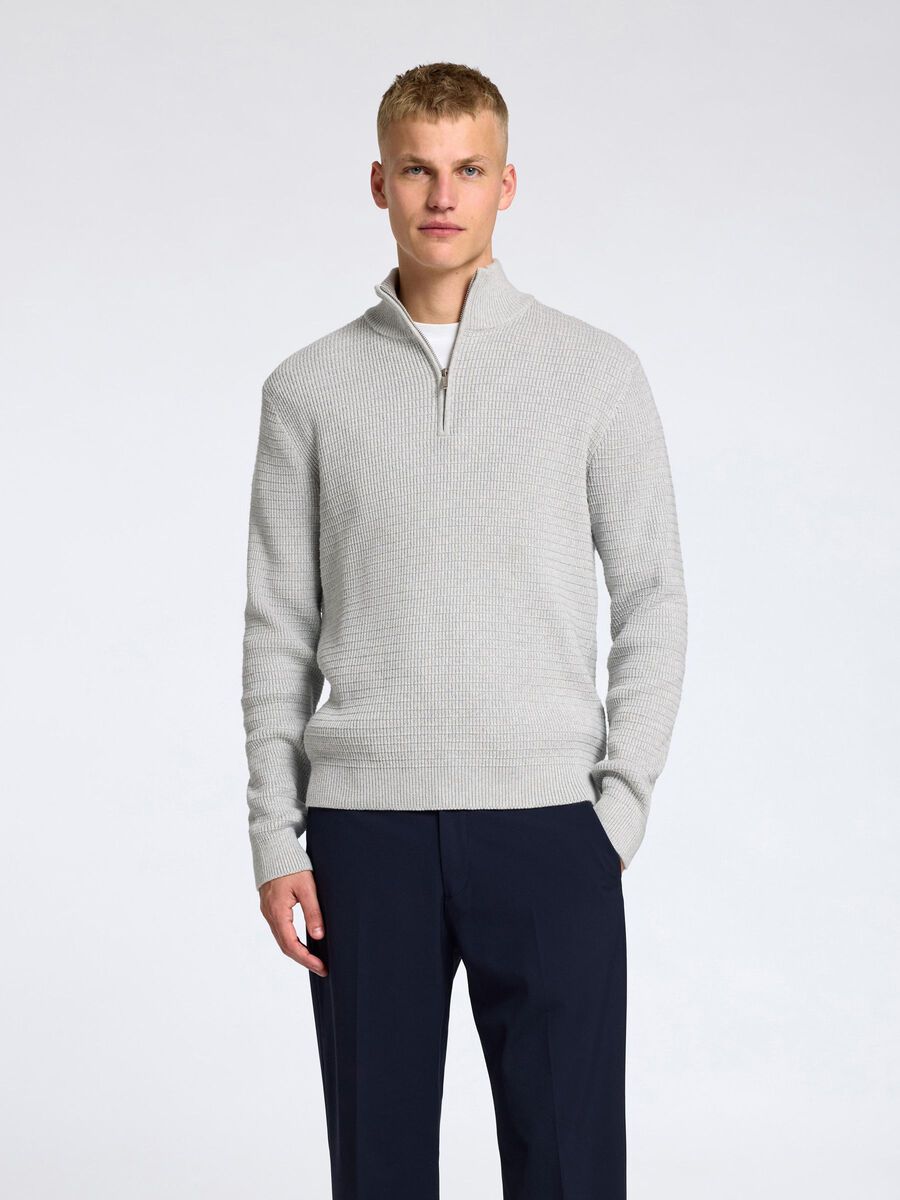 Selected SWETER Z KRÓTKIM ZAMKIEM, Light Grey Melange, highres - 16095616_LightGreyMelange_003.jpg