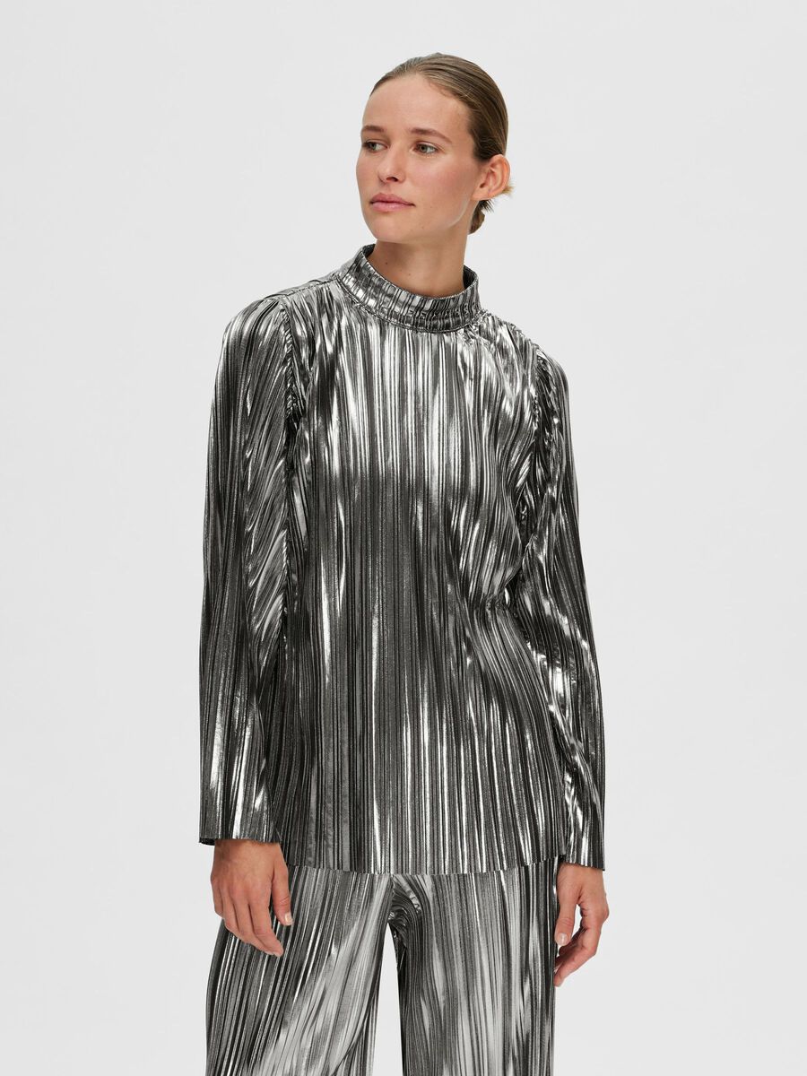 Selected PLISSÉ PLEATED TOP, Silver, highres - 16091842_Silver_003.jpg