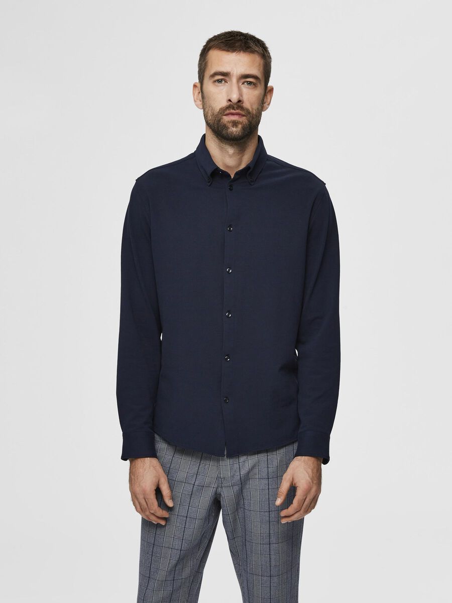 Selected COMFORTABLE ORGANIC COTTON KNIT - SHIRT, Dark Sapphire, highres - 16077357_DarkSapphire_003.jpg