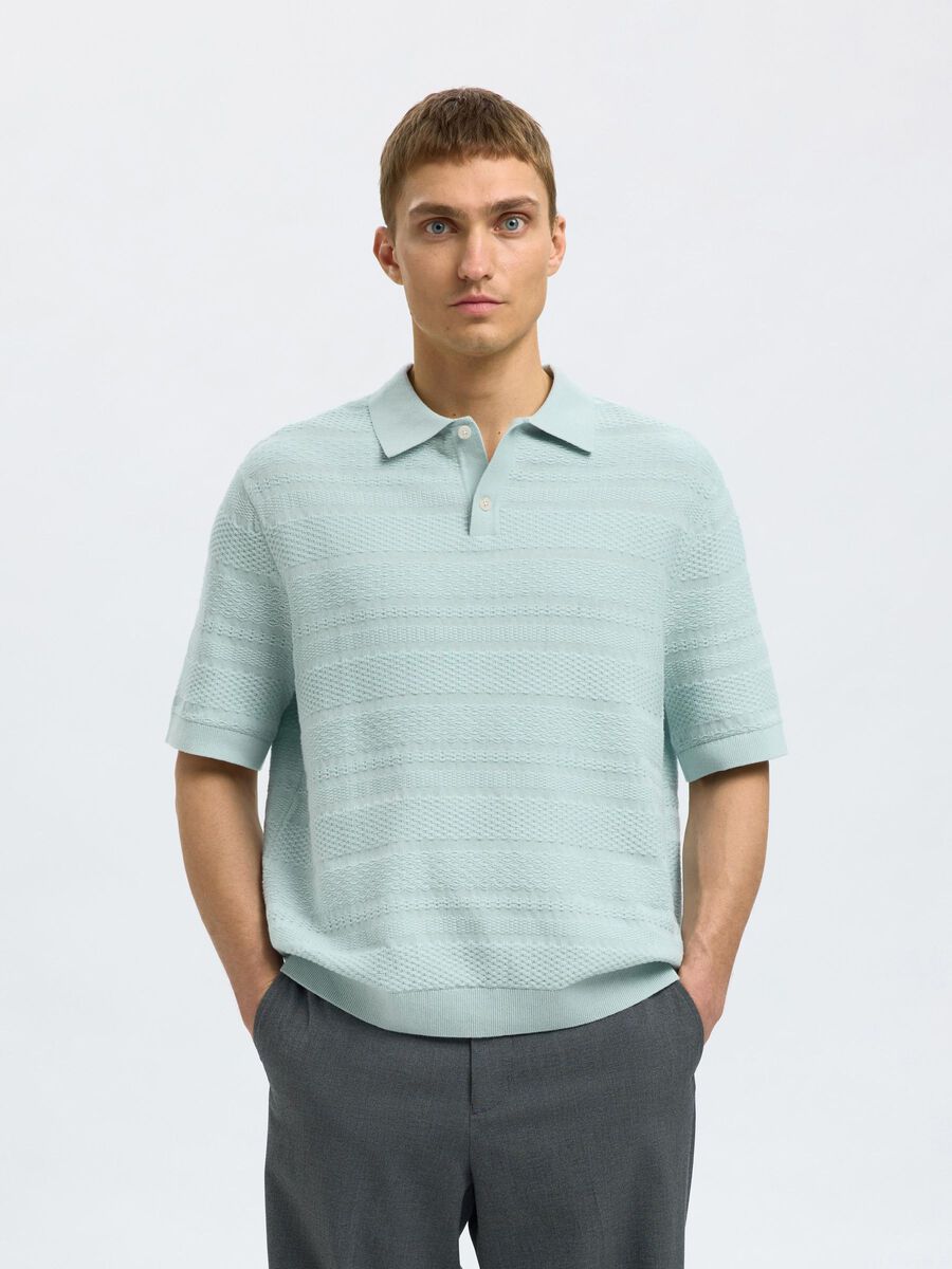 Selected TEXTURED KNITTED POLO SHIRT, Winter Sky, highres - 16097574_WinterSky_003.jpg