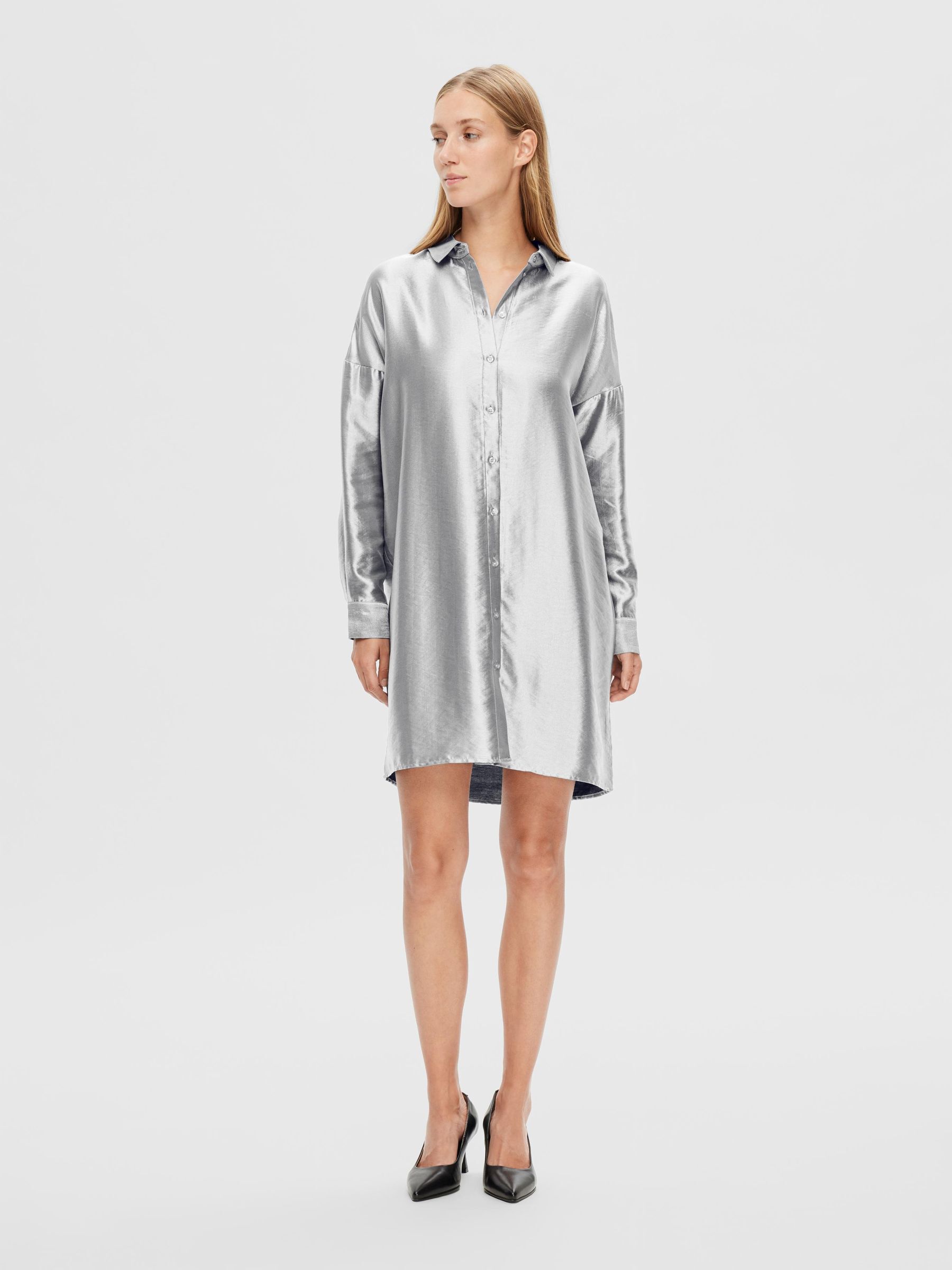 Metallic shop shirt dress