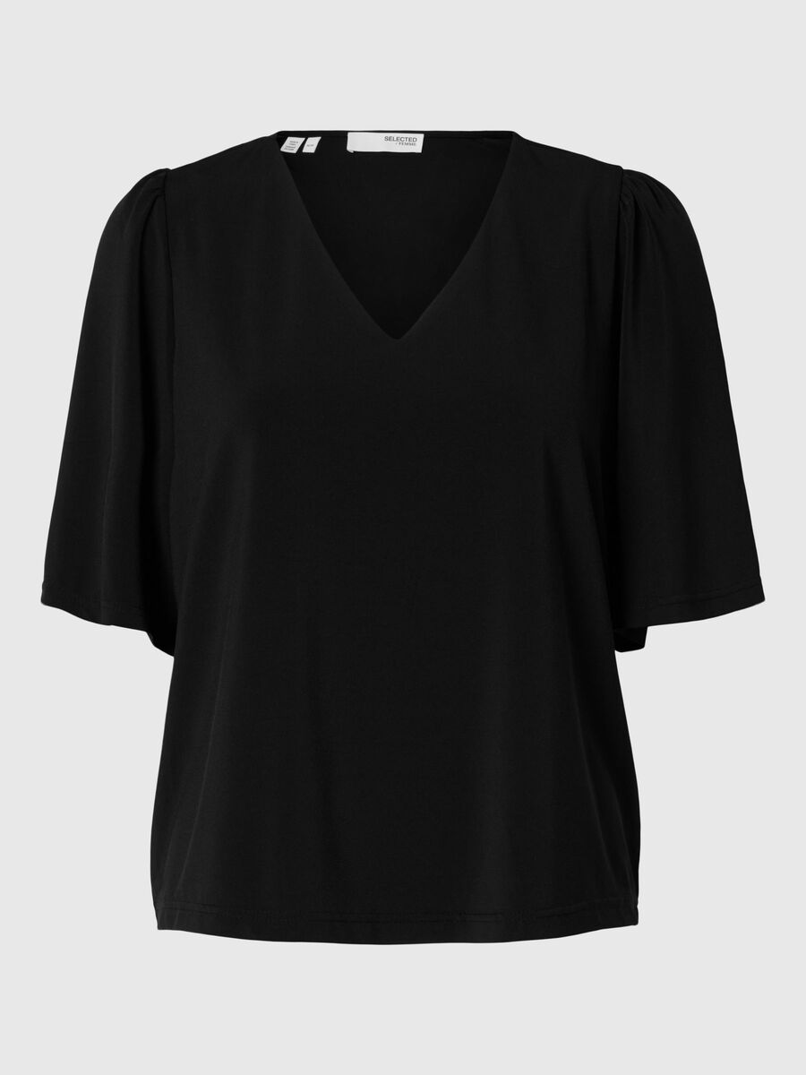 Selected LOOSE FIT V-NECK TOP, Black, highres - 16096774_Black_001.jpg