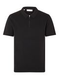 Selected KNITTED POLO SHIRT, Black, highres - 16092578_Black_001.jpg