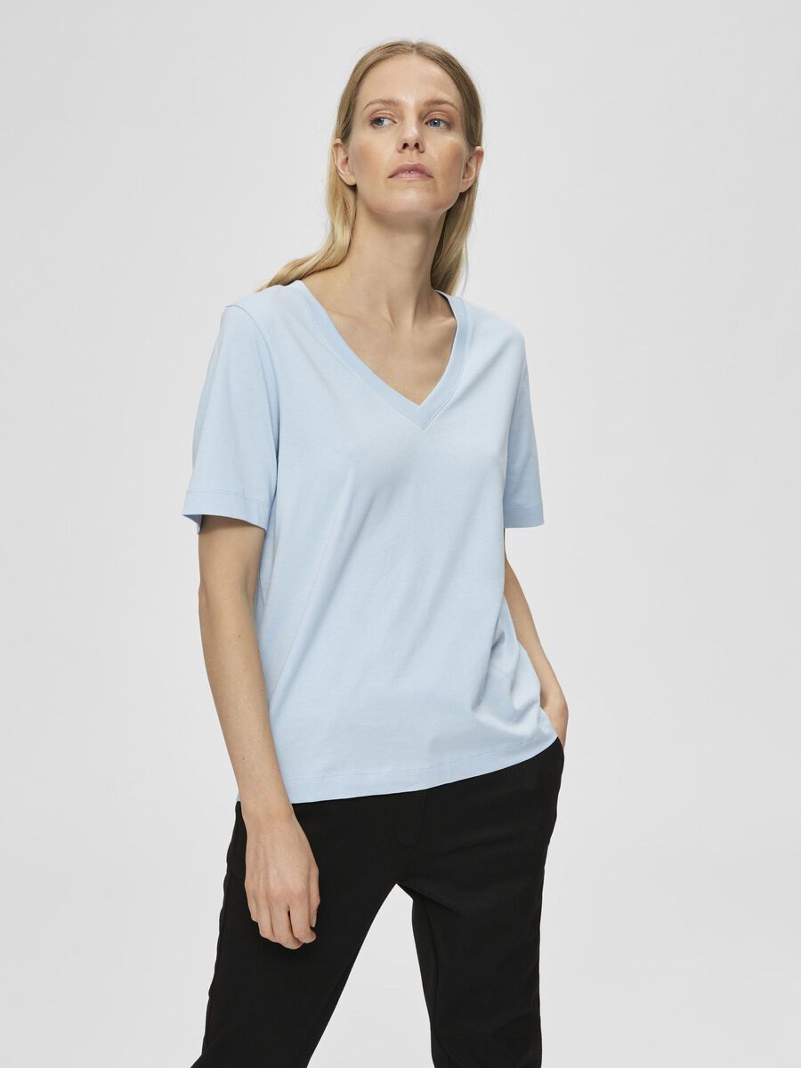 Selected V-NECK T-SHIRT, Cashmere Blue, highres - 16065132_CashmereBlue_003.jpg