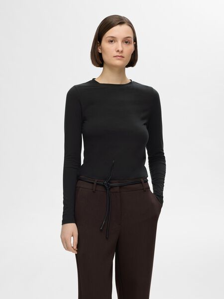 Selected BASIC T-SHIRT MET LANGE MOUWEN, Black, highres - 16094343_Black_003.jpg