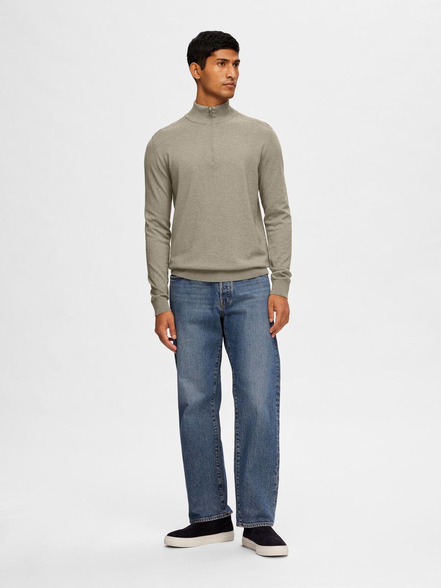 Selected HALF-ZIP KNITTED JUMPER, Vetiver, highres - 16074687_Vetiver_779218_005.jpg