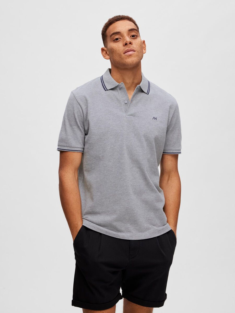 Selected SHORT SLEEVED POLO SHIRT, Medium Grey Melange, highres - 16087840_MediumGreyMelange_003.jpg