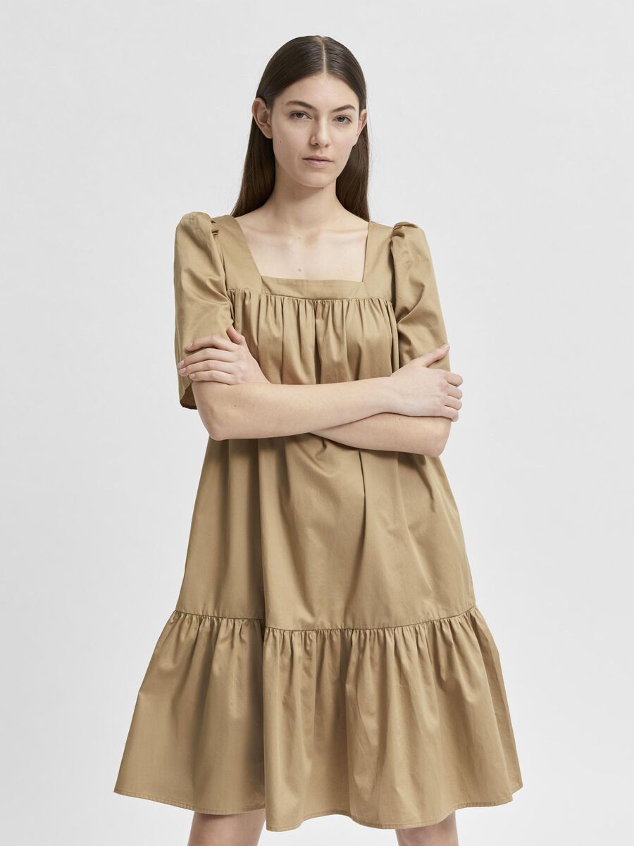 Selected PUFF SHOULDER SQUARE NECK DRESS, Kelp, highres - 16079010_Kelp_003.jpg