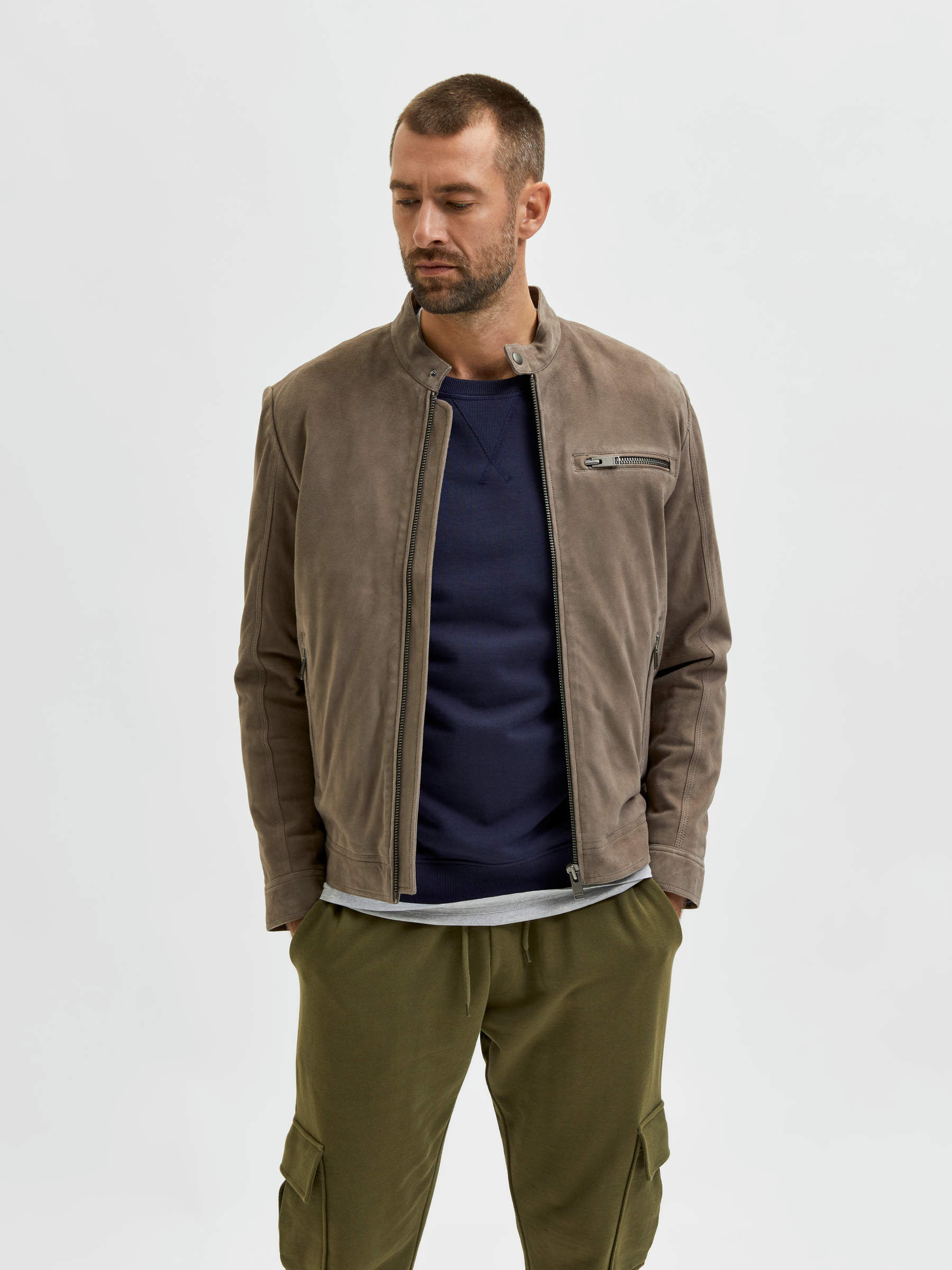 suede jacket khaki