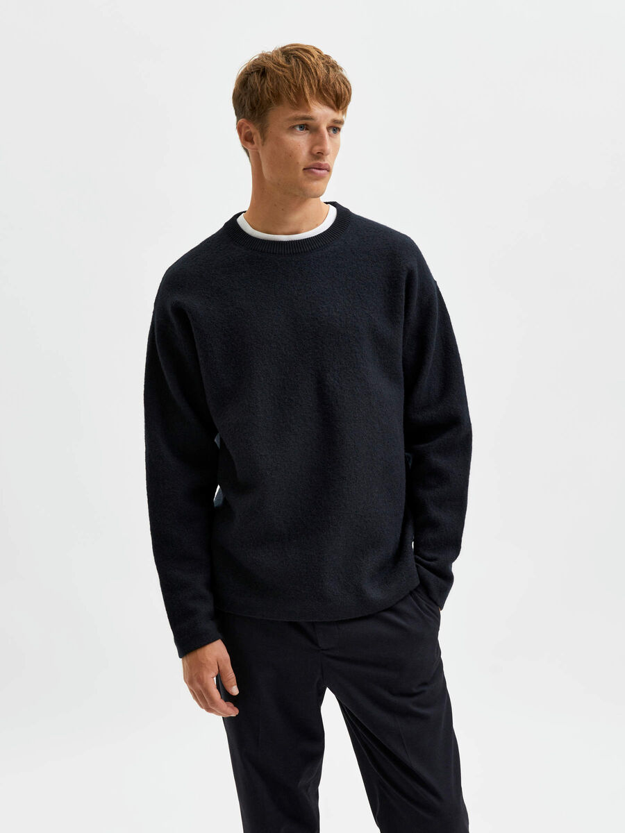 Selected CREW NECK KNITTED PULLOVER, Anthracite, highres - 16081042_Anthracite_003.jpg