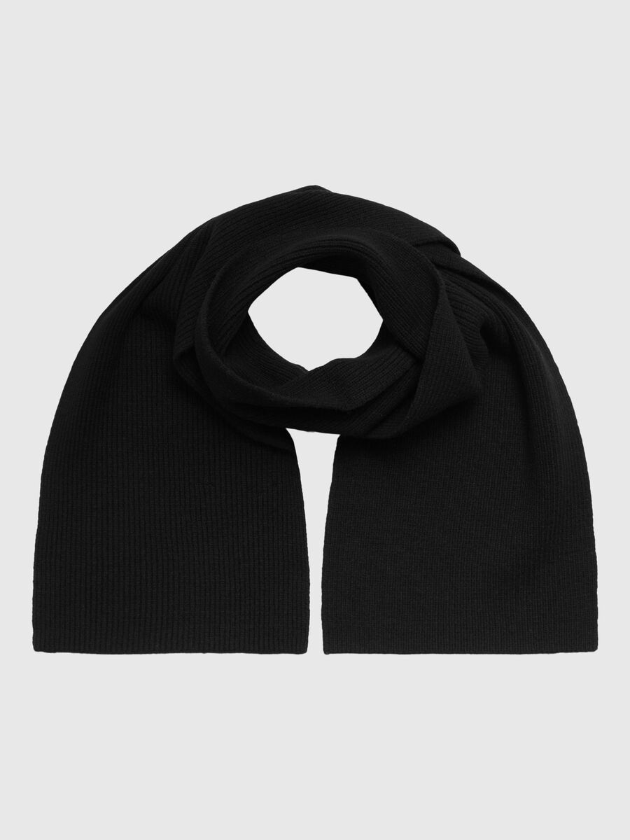 Selected 100% MERINO WOOL SCARF, Black, highres - 16094980_Black_002.jpg