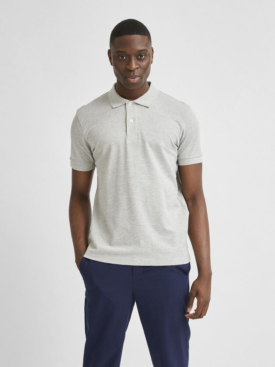 Selected REGULAR FIT PIQUÉ POLO, Light Grey Melange, highres - 16078604_LightGreyMelange_003.jpg