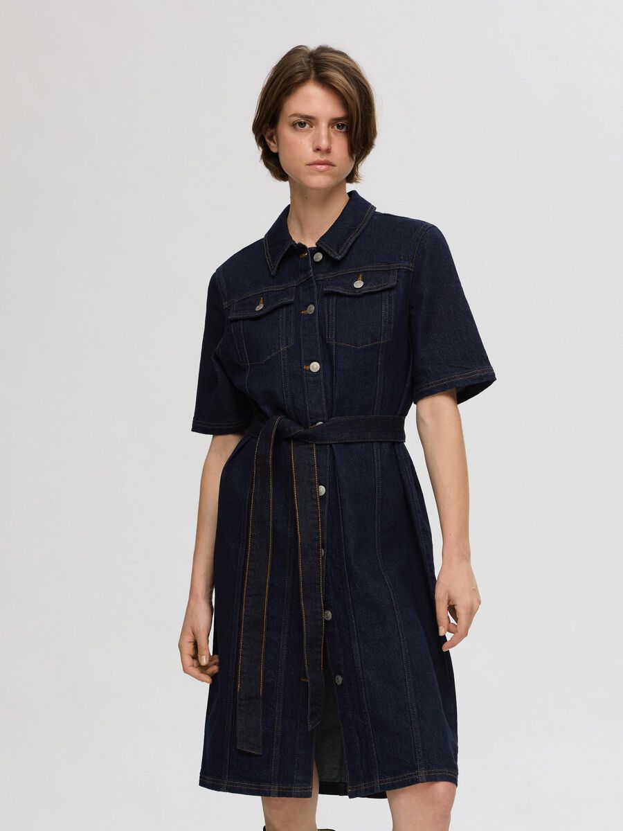 Selected SHORT SLEEVED DENIM DRESS, Dark Blue Denim, highres - 16097328_DarkBlueDenim_003.jpg