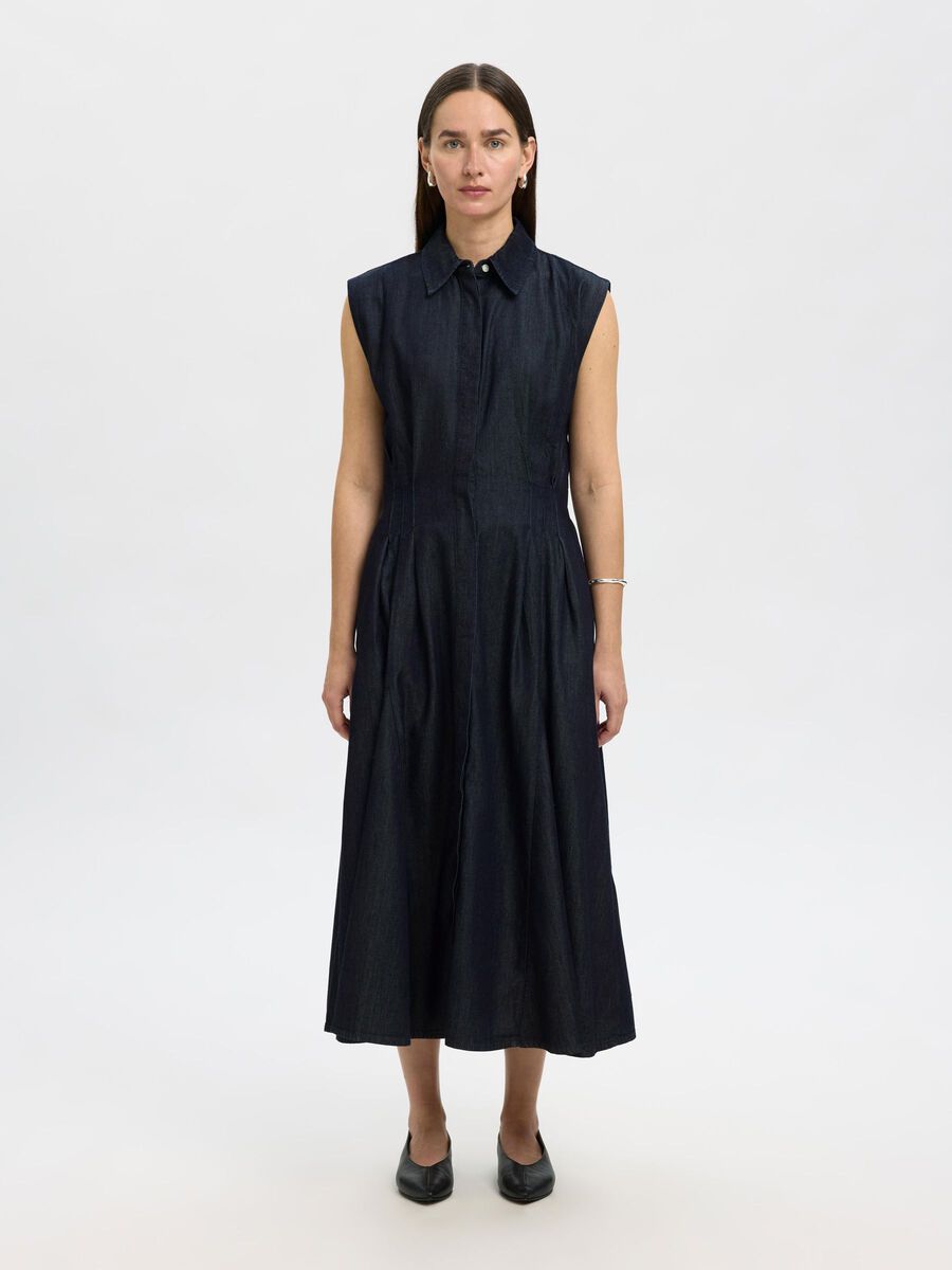 Selected DENIM SHIRT DRESS, Dark Blue Denim, highres - 16099795_DarkBlueDenim_003.jpg