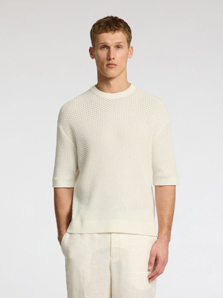 Selected KNITTED T-SHIRT, Egret, highres - 16099002_Egret_003.jpg