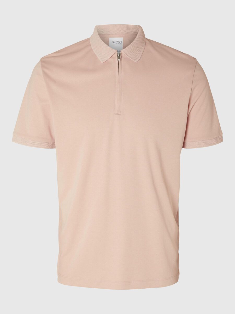 Selected ZIPPER POLO SHIRT, Cameo Rose, highres - 16079026_CameoRose_001.jpg