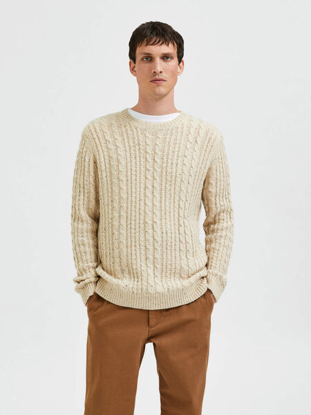 Selected CABLE KNIT JUMPER, Oatmeal, highres - 16086685_Oatmeal_003.jpg