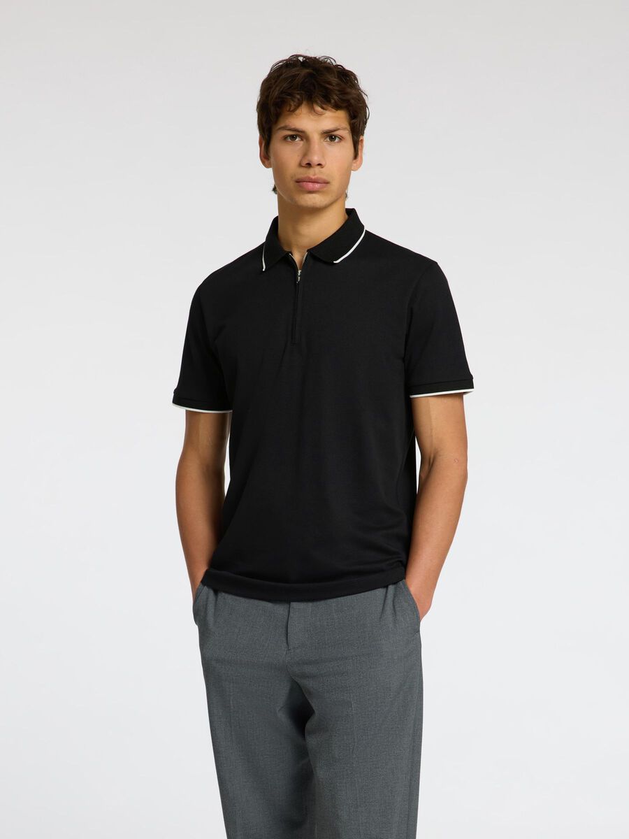 Selected SHORT SLEEVED POLO SHIRT, Black, highres - 16096223_Black_003.jpg