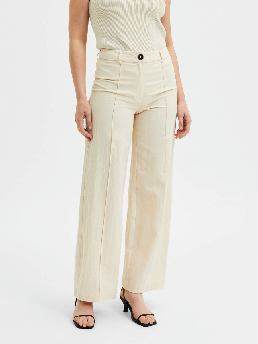 Selected LINNENMIX WIDE LEG BROEK, Sandshell, highres - 16083231_Sandshell_003.jpg